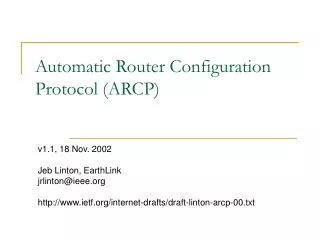 Automatic Router Configuration Protocol (ARCP)
