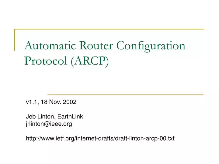 automatic router configuration protocol arcp