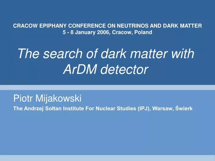the search of dark matter with ardm detector