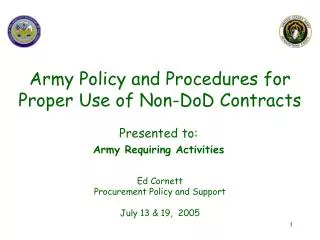 Army Policy and Procedures for Proper Use of Non-DoD Contracts