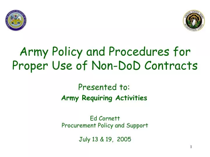 army policy and procedures for proper use of non dod contracts