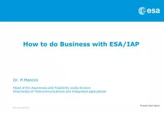 How to do Business with ESA/IAP