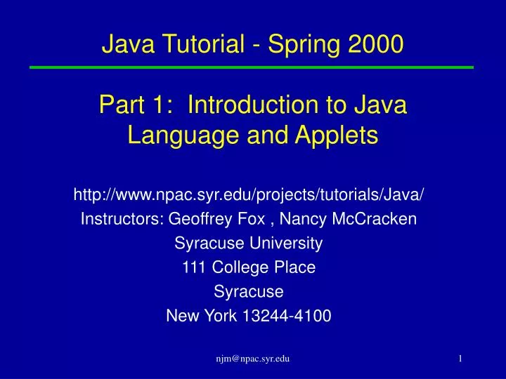java tutorial spring 2000 part 1 introduction to java language and applets
