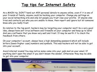 Top tips for Internet Safety