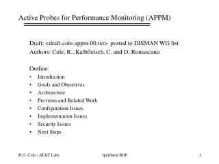 Active Probes for Performance Monitoring (APPM)