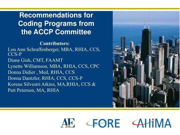 recommendations for coding programs from the accp committee