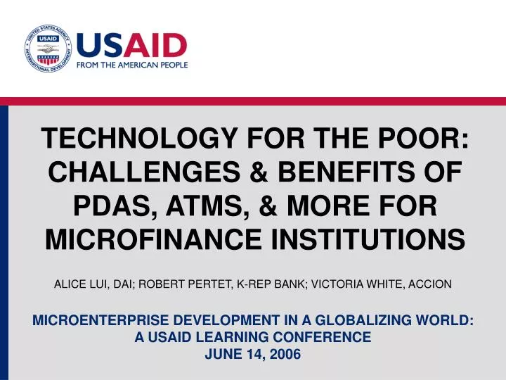technology for the poor challenges benefits of pdas atms more for microfinance institutions