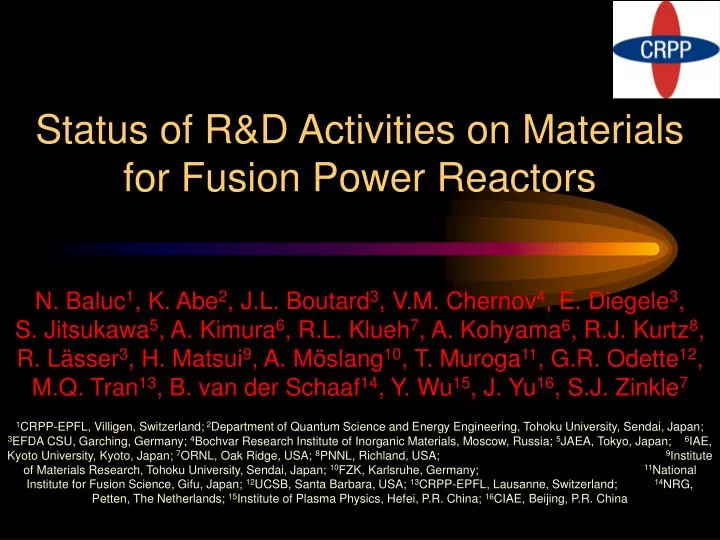 status of r d activities on materials for fusion power reactors