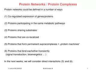 Protein Networks / Protein Complexes