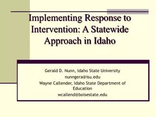 Implementing Response to Intervention: A Statewide Approach in Idaho