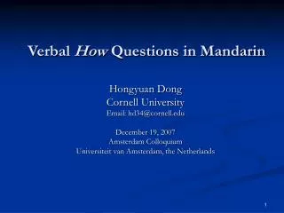 Verbal How Questions in Mandarin