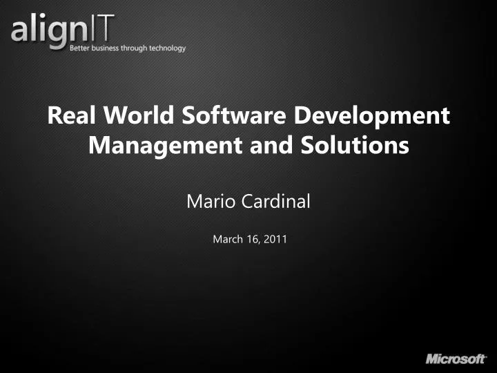 real world software development management and solutions mario cardinal
