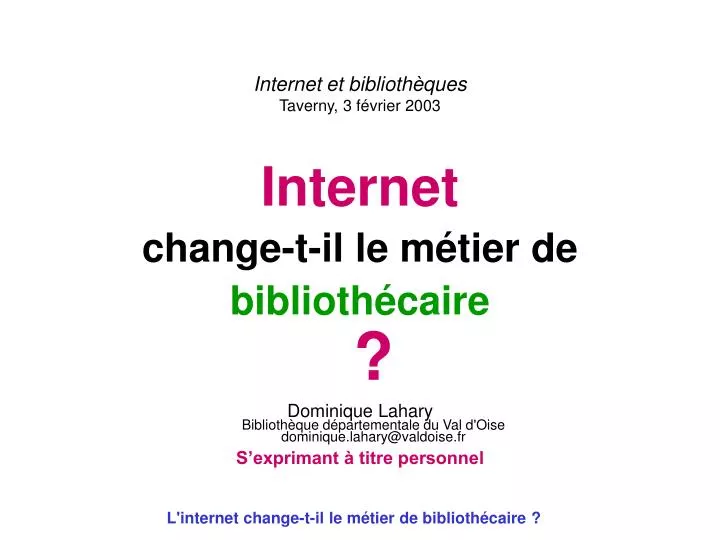 internet et biblioth ques taverny 3 f vrier 2003