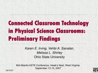 Connected Classroom Technology in Physical Science Classrooms: Preliminary Findings