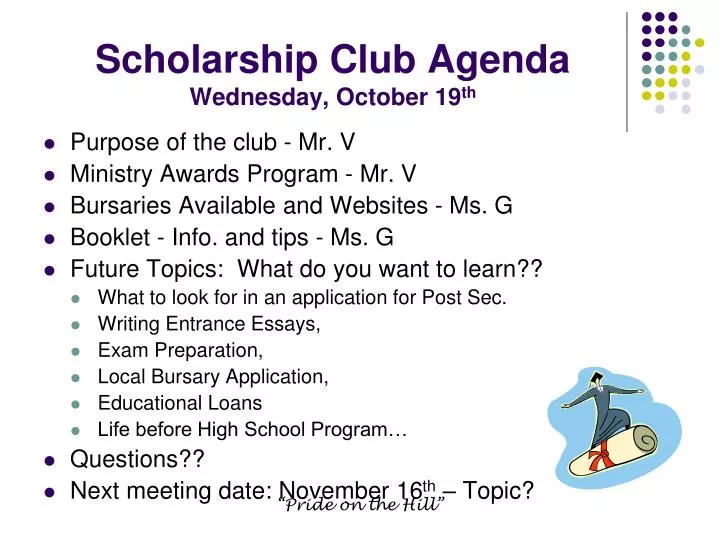 scholarship club agenda wednesday october 19 th
