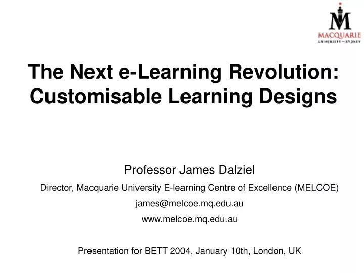 the next e learning revolution customisable learning designs
