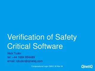 Verification of Safety Critical Software