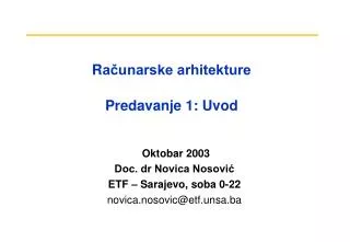 r a unarske arhitekture predavanje 1 uvod