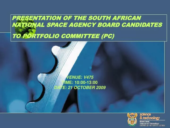 presentation of the south african national space agency board candidates to portfolio committee pc