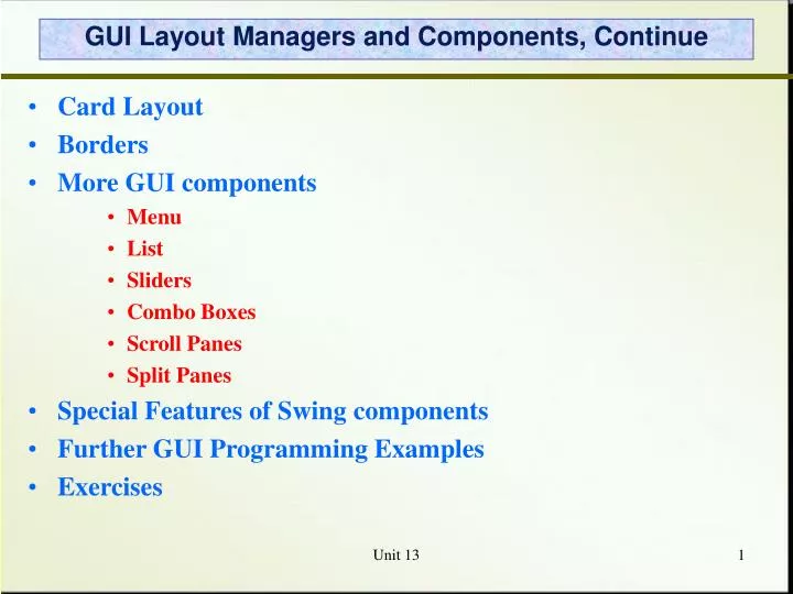 gui layout managers and components continue