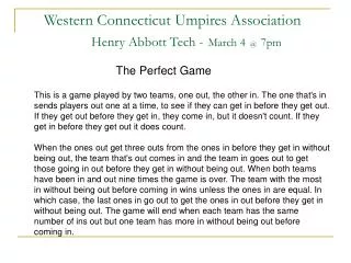 Western Connecticut Umpires Association Henry Abbott Tech - March 4 @ 7pm
