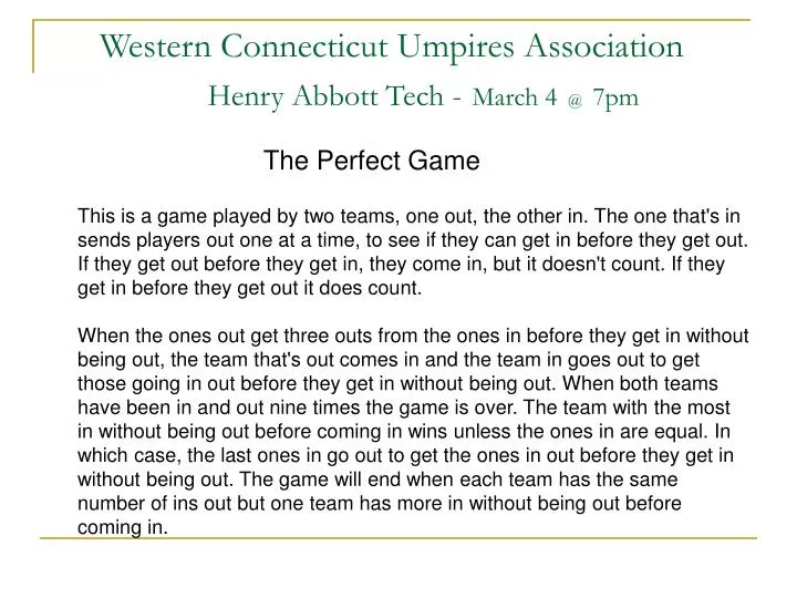 western connecticut umpires association henry abbott tech march 4 @ 7pm