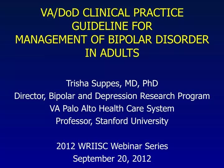 va dod clinical practice guideline for management of bipolar disorder in adults