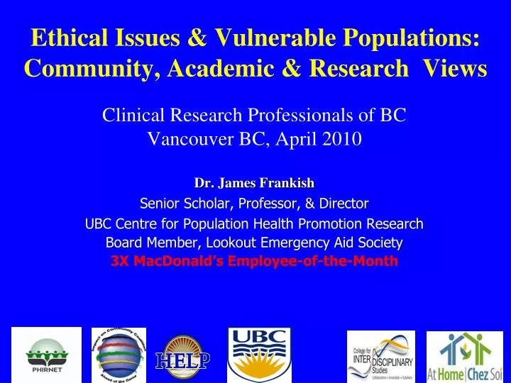 ethical issues vulnerable populations community academic research views