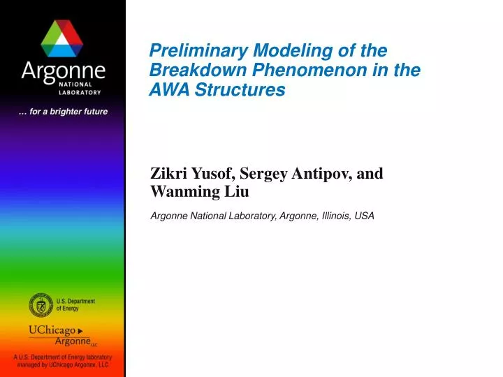 preliminary modeling of the breakdown phenomenon in the awa structures