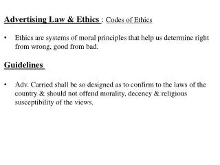 Advertising Law &amp; Ethics : Codes of Ethics