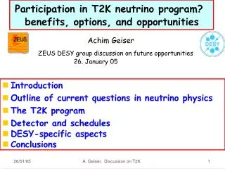 Participation in T2K neutrino program? benefits, options, and opportunities
