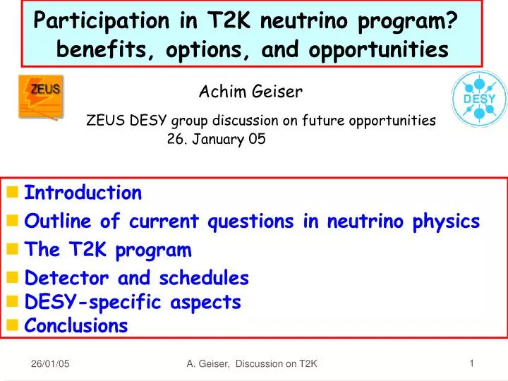 participation in t2k neutrino program benefits options and opportunities