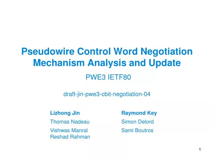 pseudowire control word negotiation mechanism analysis and update