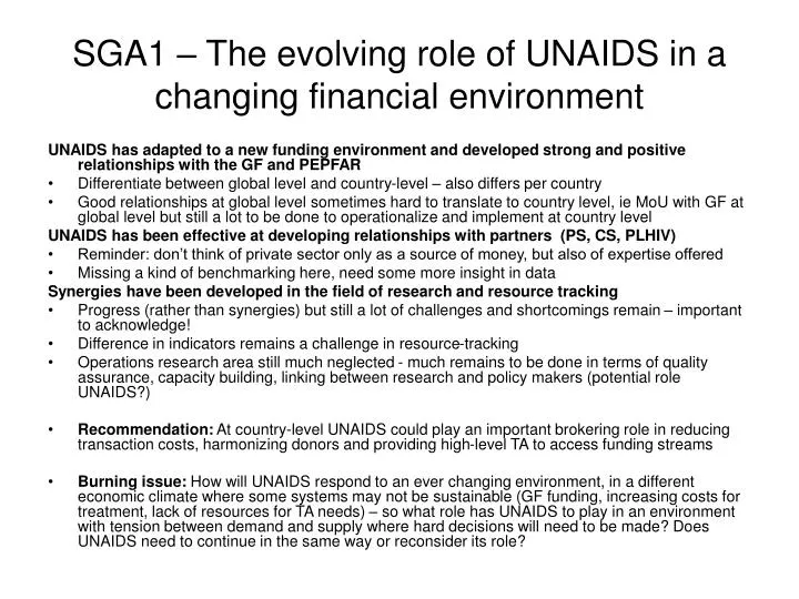 sga1 the evolving role of unaids in a changing financial environment