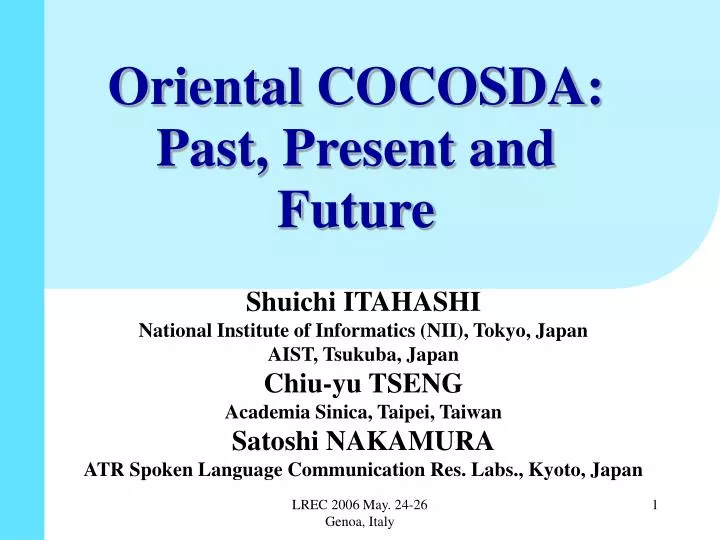 oriental cocosda past present and future
