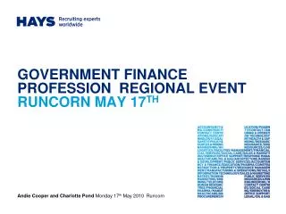 GOVERNMENT FINANCE PROFESSION REGIONAL EVENT RUNCORN MAY 17 TH