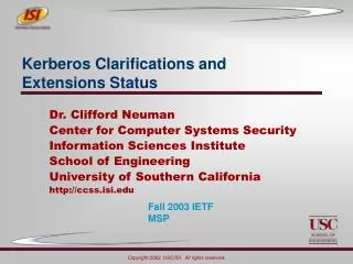 Kerberos Clarifications and Extensions Status