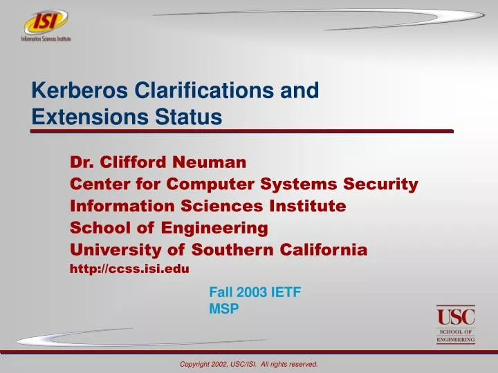 kerberos clarifications and extensions status
