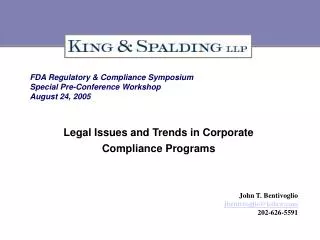 FDA Regulatory &amp; Compliance Symposium Special Pre-Conference Workshop August 24, 2005