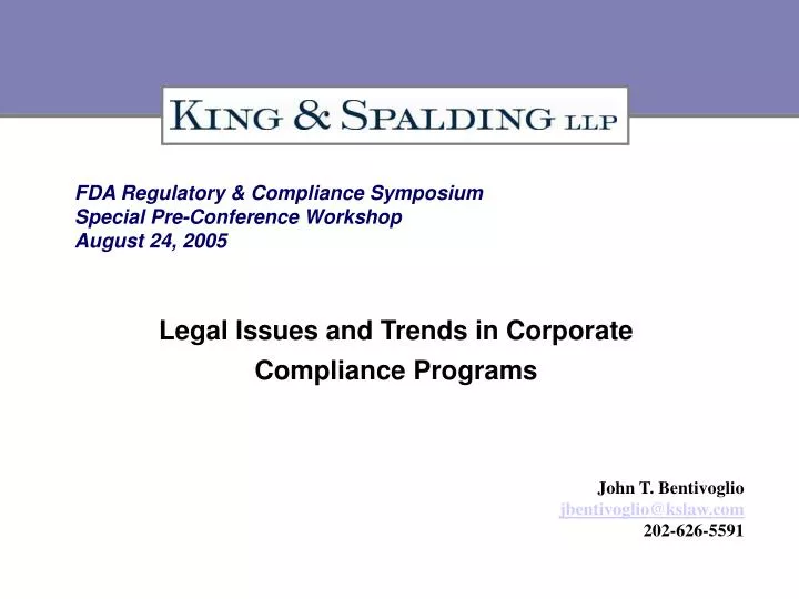 fda regulatory compliance symposium special pre conference workshop august 24 2005