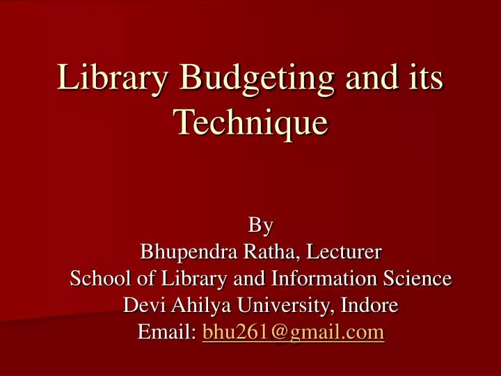 library budgeting and its technique