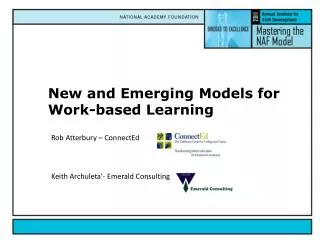 New and Emerging Models for Work-based Learning