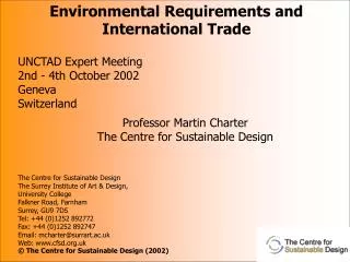 Professor Martin Charter The Centre for Sustainable Design