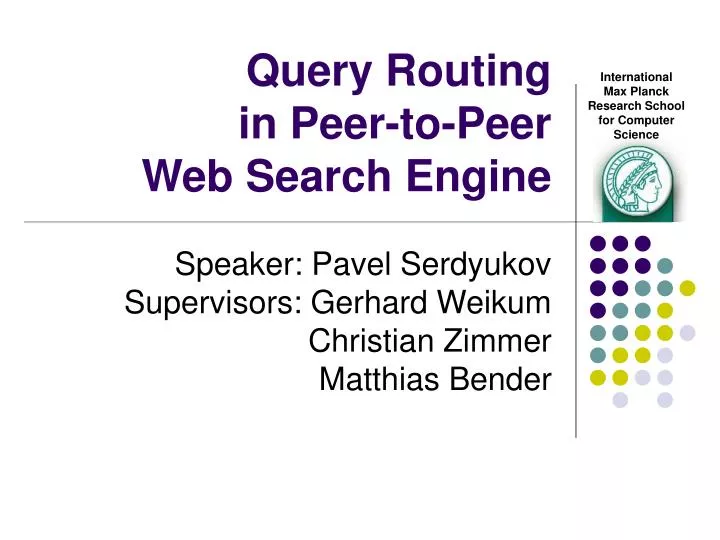 query routing in peer to peer web search engine