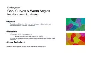 Kindergarten Cool Curves &amp; Warm Angles line, shape, warm &amp; cool colors