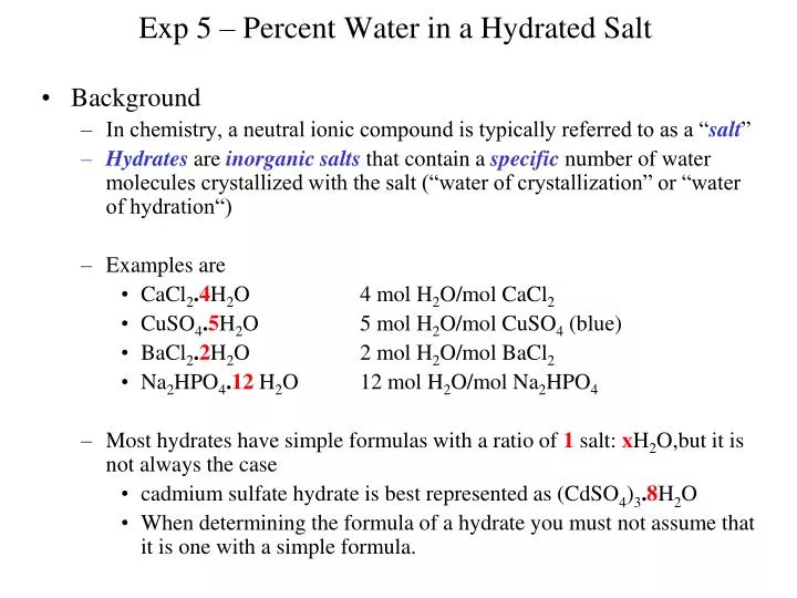 exp 5 percent water in a hydrated salt