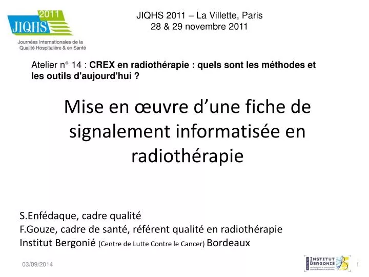 mise en uvre d une fiche de signalement informatis e en radioth rapie