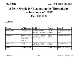 A New Metric for Evaluating the Throughput Performance of HEW