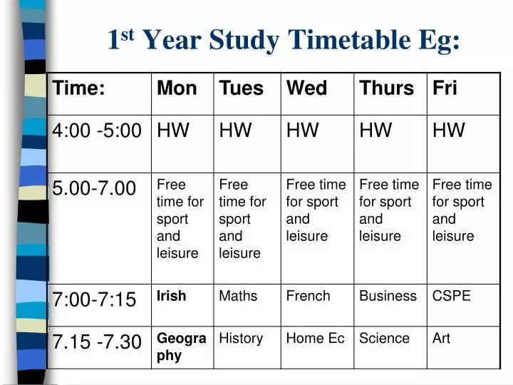 1 st year study timetable eg
