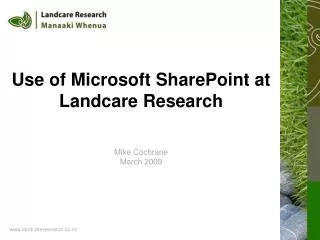 Use of Microsoft SharePoint at Landcare Research